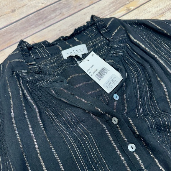 Velvet by Graham & Spencer Lolita Boho Top Black Ruffle Collar XL - Picture 5 of 6